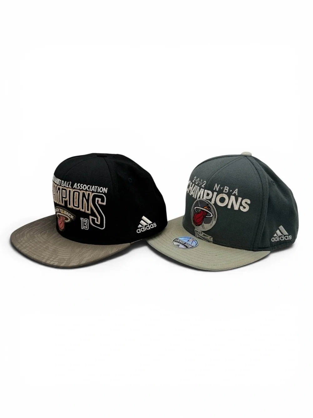 Adidas Miami Heat 2012 & 2013 NBA Champions Locker Room Snapback Hats Set of 2